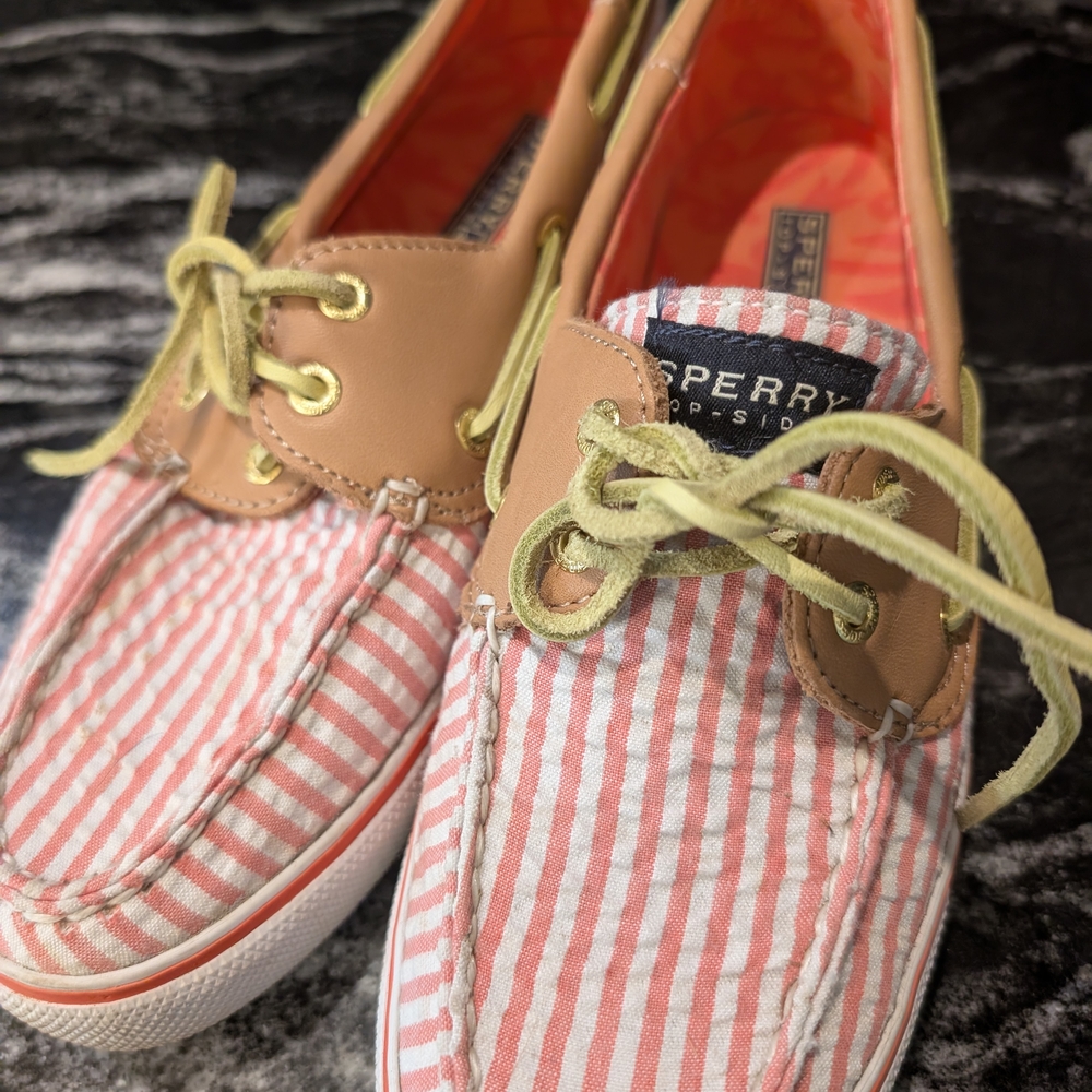 Sperry Pink Striped Boat Shoes
